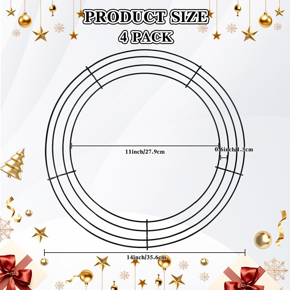 4 Pack Wreath Frame 14 Inch Wire Wreath Frame Round Metal Wreaths Form Dark Green Wire Wreaths Ring for Halloween Thanksgiving Christmas Front Door Outdoor Home Decorations Party Supplies DIY Craft BST220