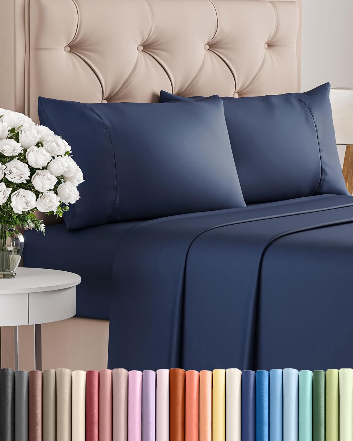 Split King 7 Piece Sheet Set - Comfy Breathable & Cooling - Soft Hotel Luxury Bedding Set with 8-16 Inch Deep Pockets - 1 Flat & 2 Fitted Sheet & 4 Pillowcases - Wrinkle Free & Easy Care - Steel Blue DD1210