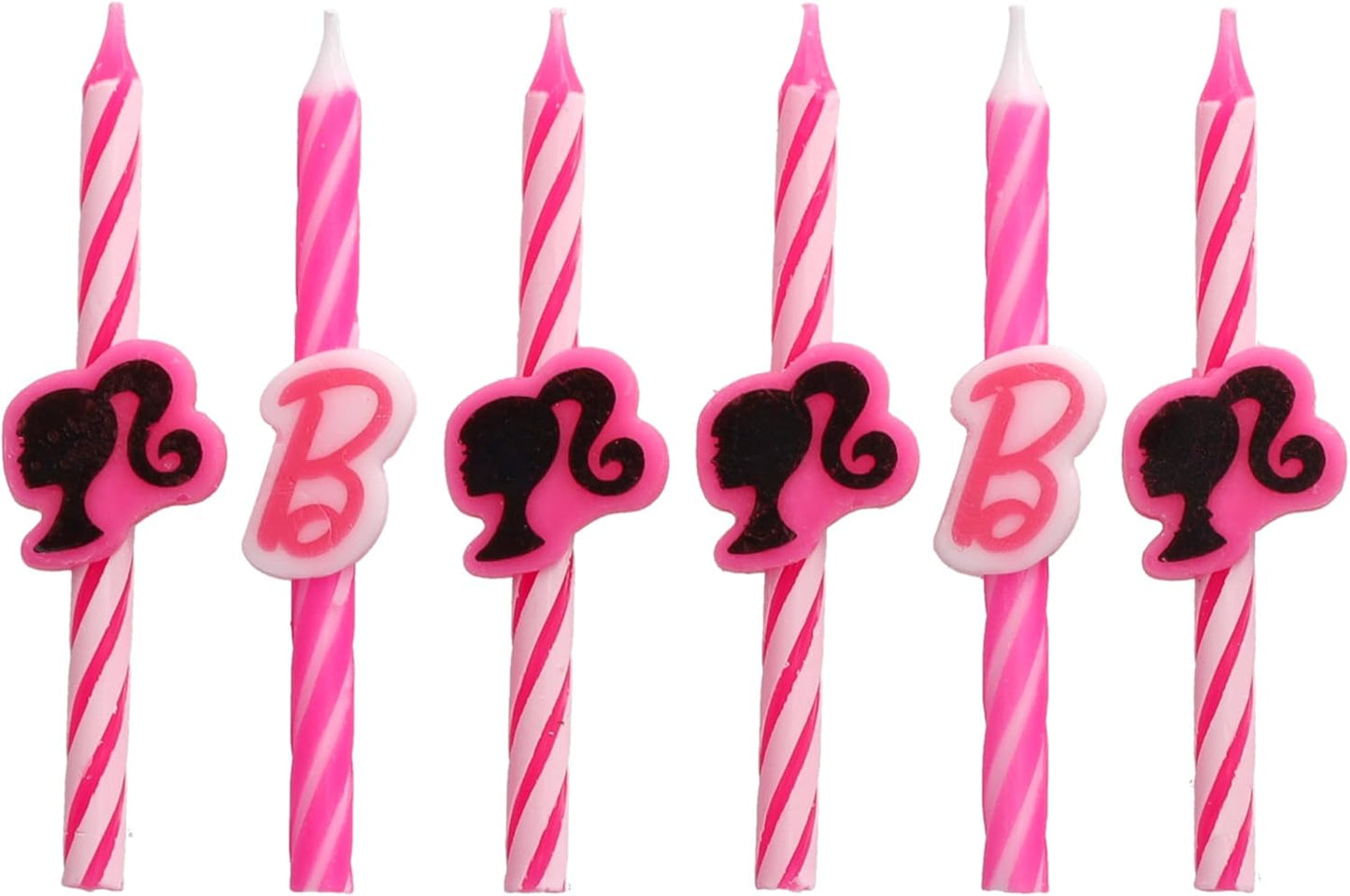 Barbie™ Birthday Cake Candles | 6 Birthday Candles for Cake Decorations, Pink Stripe Candles, Cake Toppers for Barbie Party WN420