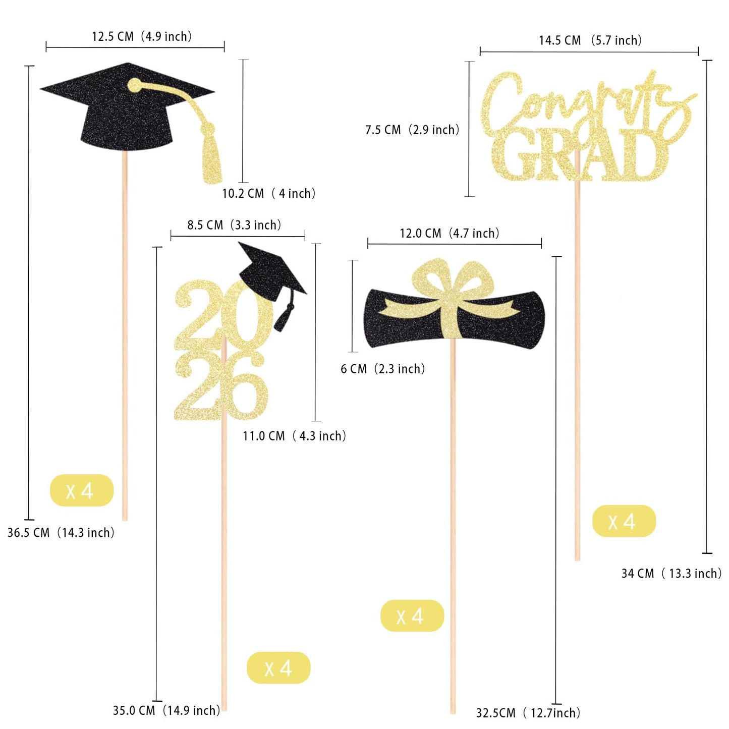 Graduation Centerpieces Class of 2026, 16 PCS Red Blue Double-Sided Table Toppers, Congrats Grad Party Decorations Supplies (Set of 4 Designs) WN420