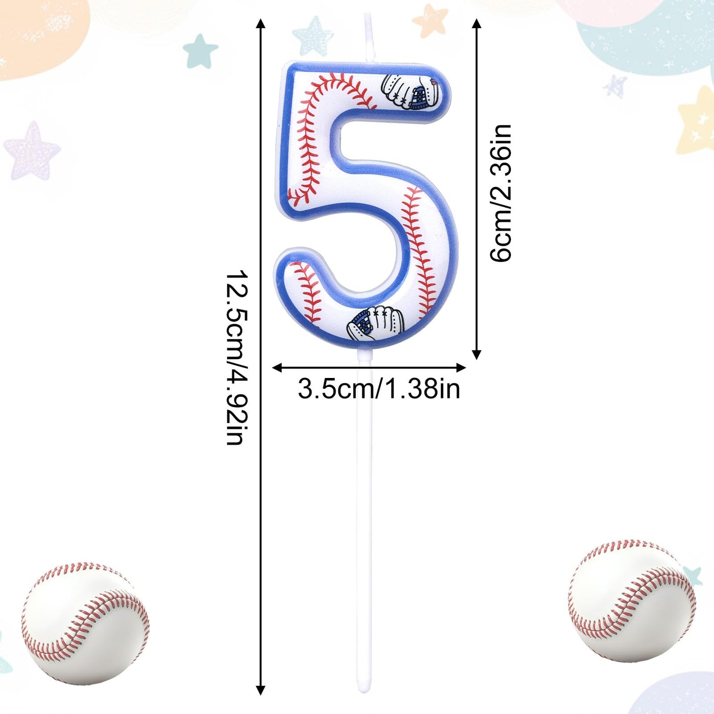 Baseball Birthday Candles, Baseball Themed Cake Topper for Boys Girls Number Candle for Sport Party Decorations & Supplies (Number 6) BST220