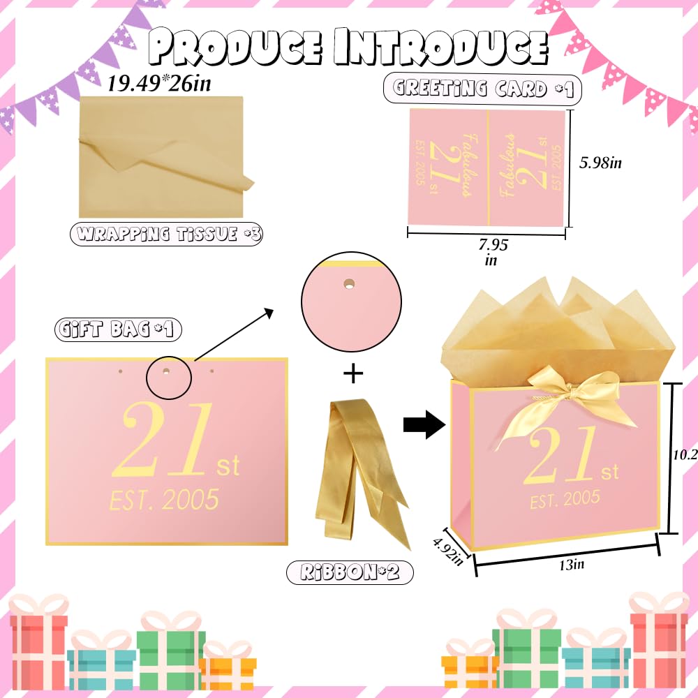Eaureum Personalized Initial A Gift Bags for Girls Women, 13" Pink Initial A Gift Bags for Birthday Wedding Holidays Party Decorations for Her Girls Women Daughter Granddaughter Friends Wife BST326L