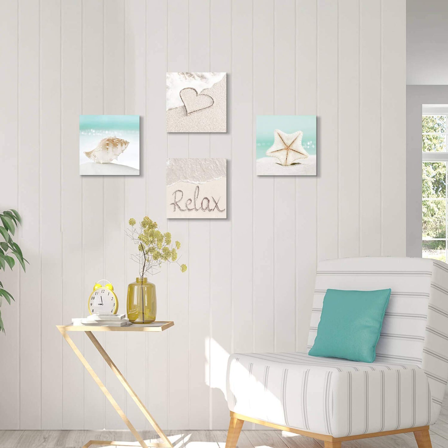 TAR TAR STUDIO Beach Seashells Artwork Canvas Pictures: Tropical Seaside Scene Painting Print for Wall (12" x 12" x 4 PCS, Multiple Style) BST220