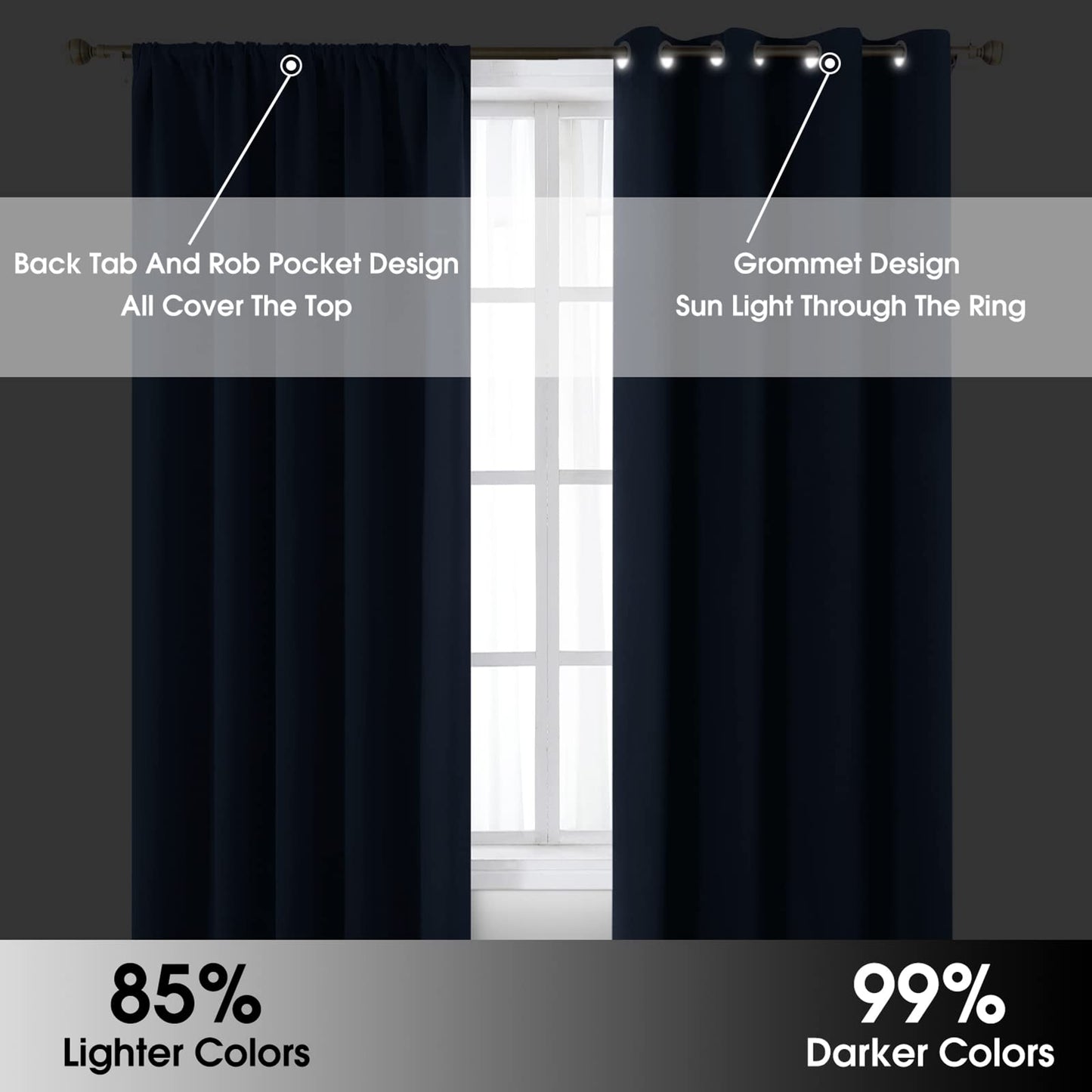 HOMEIDEAS Blackout Curtains, 2 Pages Grey Gray Room Darkening Bedroom Pinch Pleated Curtains Thermal Insulated Back Tab Rod Pocket Drapes for Bedroom, W52 x L63 BST326H