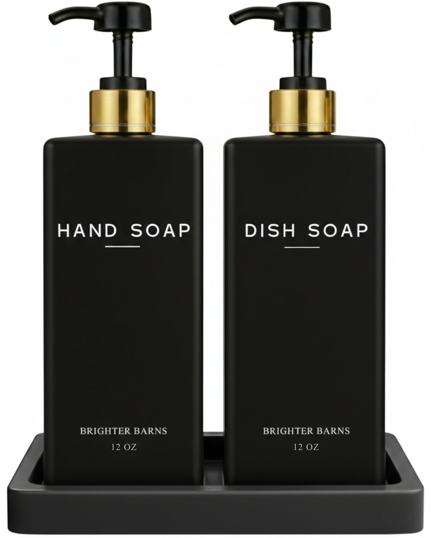 Glass Hand and Dish Soap Dispenser Set by Brighter Barns - Kitchen Soap Dispenser Set with Tray & Pump - Refillable Glass Bottles for Sink - Neutral Kitchen Accessories for Airbnb, Restaurants (Clear) BST326H
