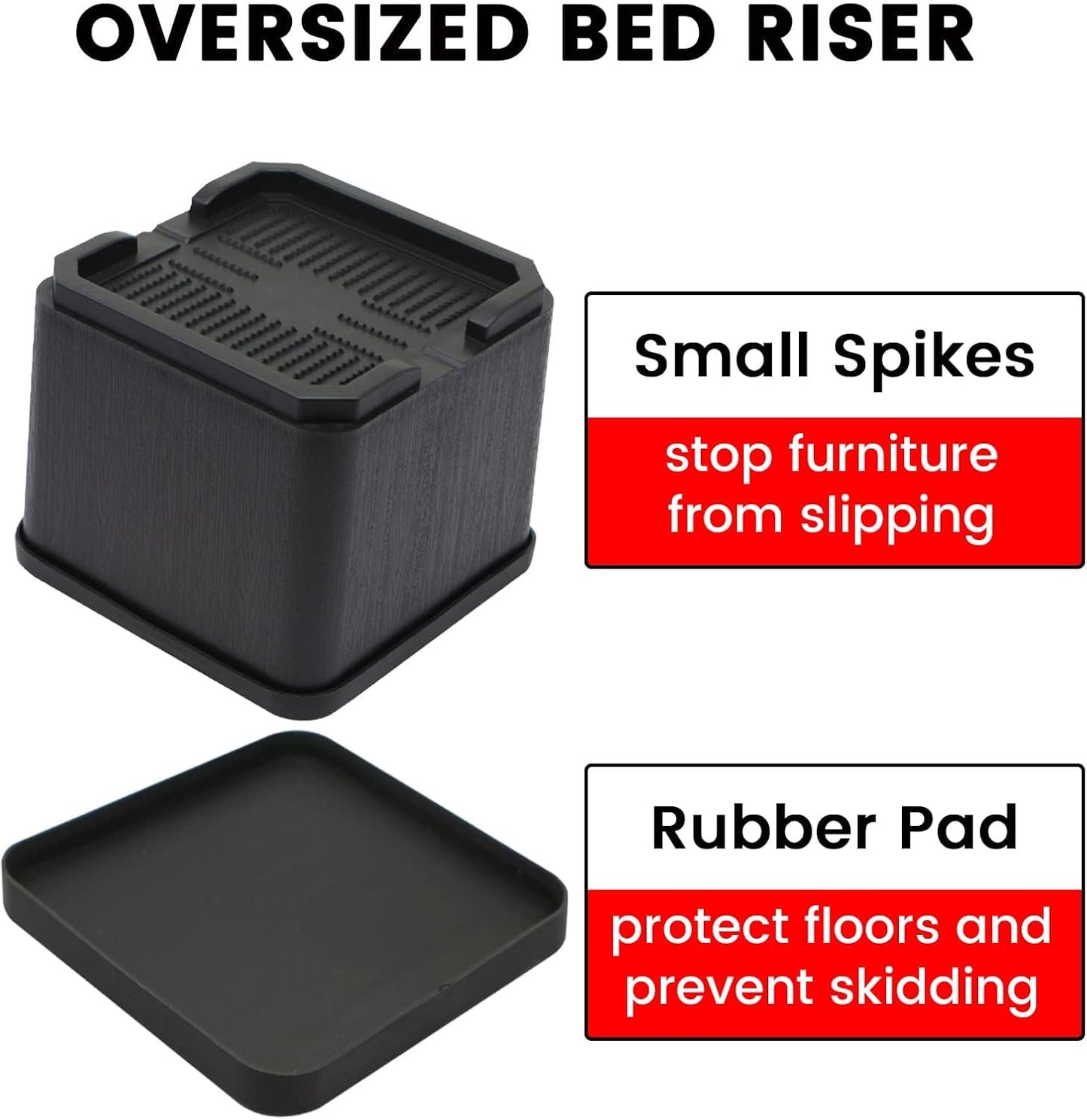 MYMULIKE Bed Risers Oversized 8 Pack, 4 Inch Heavy Duty Furniture Risers Support Up to 6000lbs, Adjustable 8 Inch Bed Raising Blocks Couch Risers for College Dorm Rooms, Tables, Desks BST202