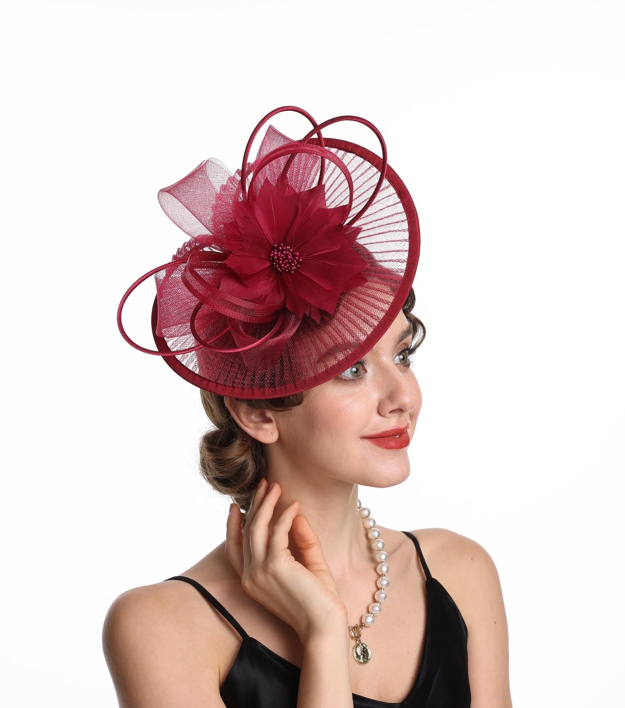 SAFERIN Elegant Women's Fascinator Hat with Veil and Feather Hair Clip Headpiece for Weddings Tea Party WN420
