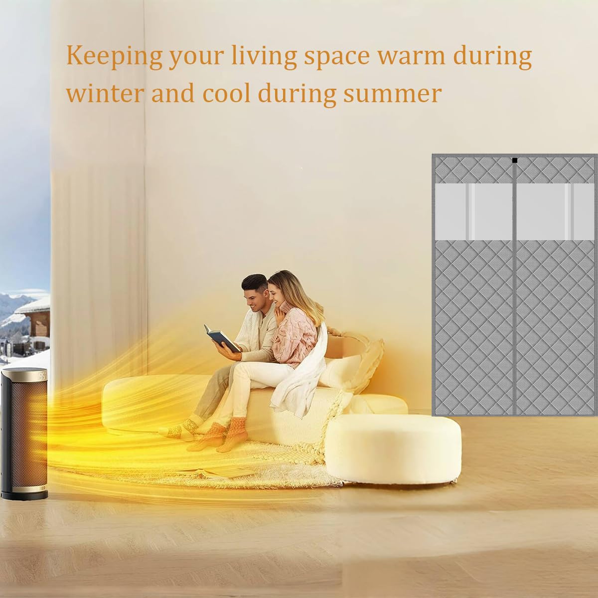 Thermal Door Curtain Fits Doors Size 38"x80"，Curtain Size 41"x82", Magnetic Insulated Curtain Side Open Keep Warm in Winter Cool in Summer,Diamond Pattern,Gray WN420