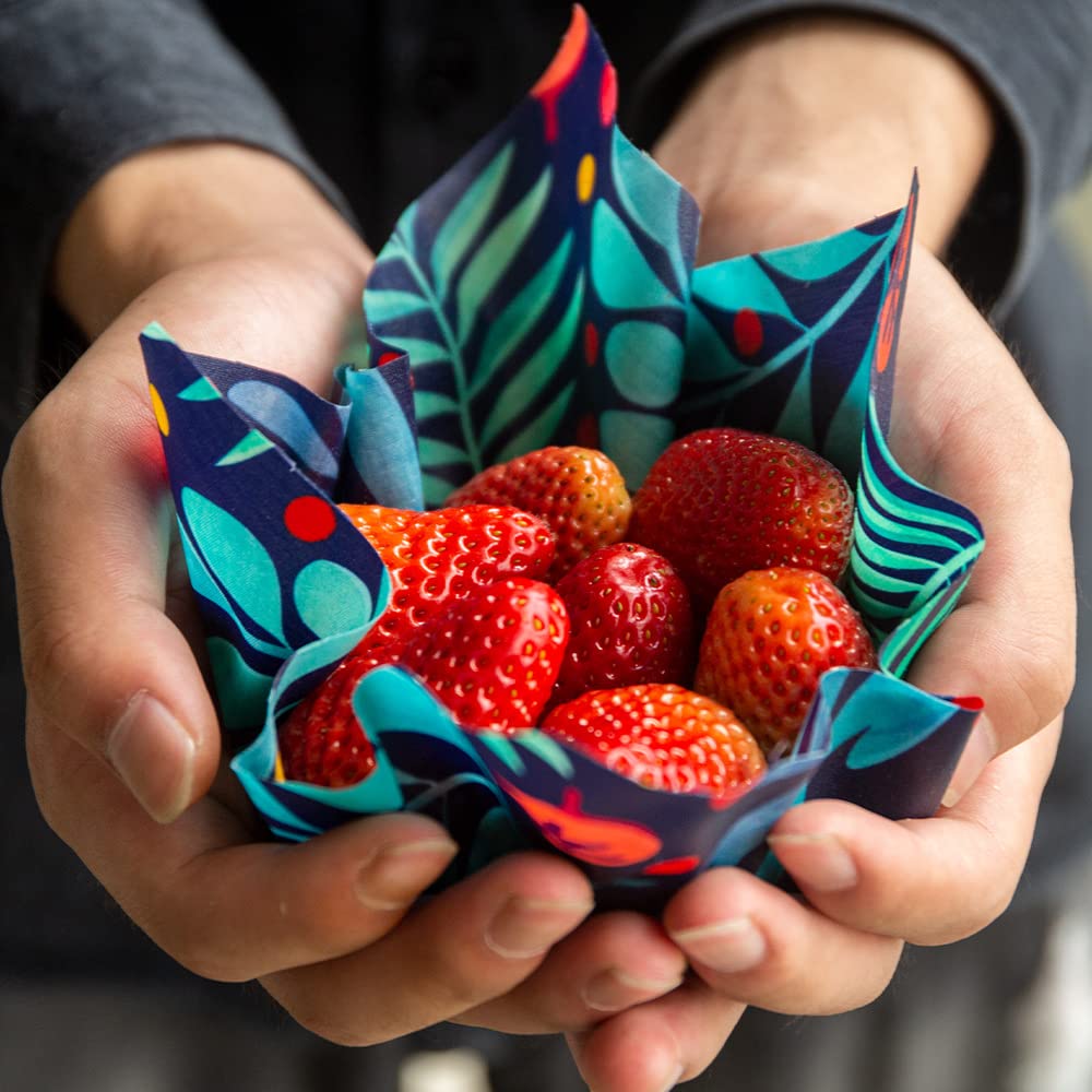 Beeswax Reusable Food Wraps - (6 Packs, 3 Sizes S,M,L, with 2 Meter Hemp Rope, Two Buttons) Plastic and Silicone Free, Eco-friendly Wrap, Wax Paper for Food,Flower BST220