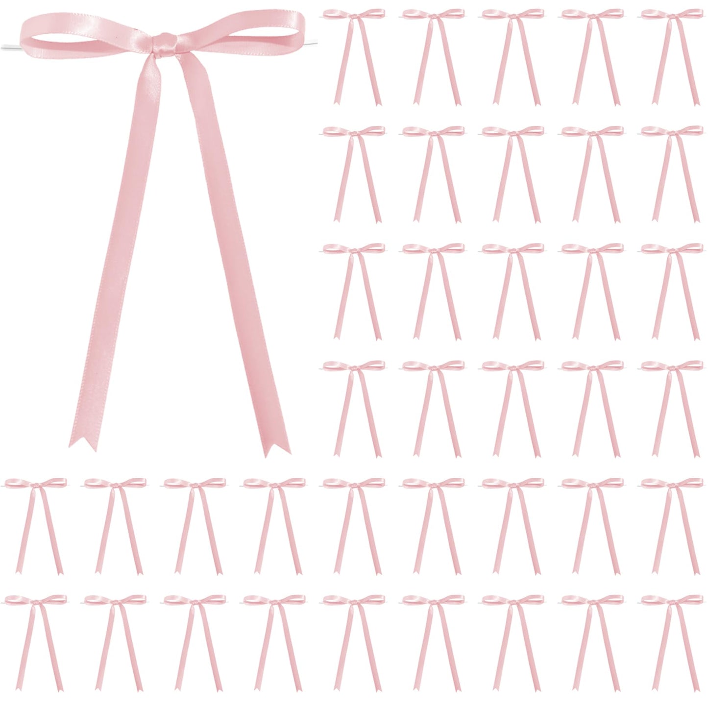 30PCS Satin Ribbon Bows 5×7 inch Light Pink Twist Tie Bows for Gift Wrapping Treat Bag Balloons Craft DIY Gift Champagne and Gender Reveal Baby Show Birthday Theme Party Decor BST220