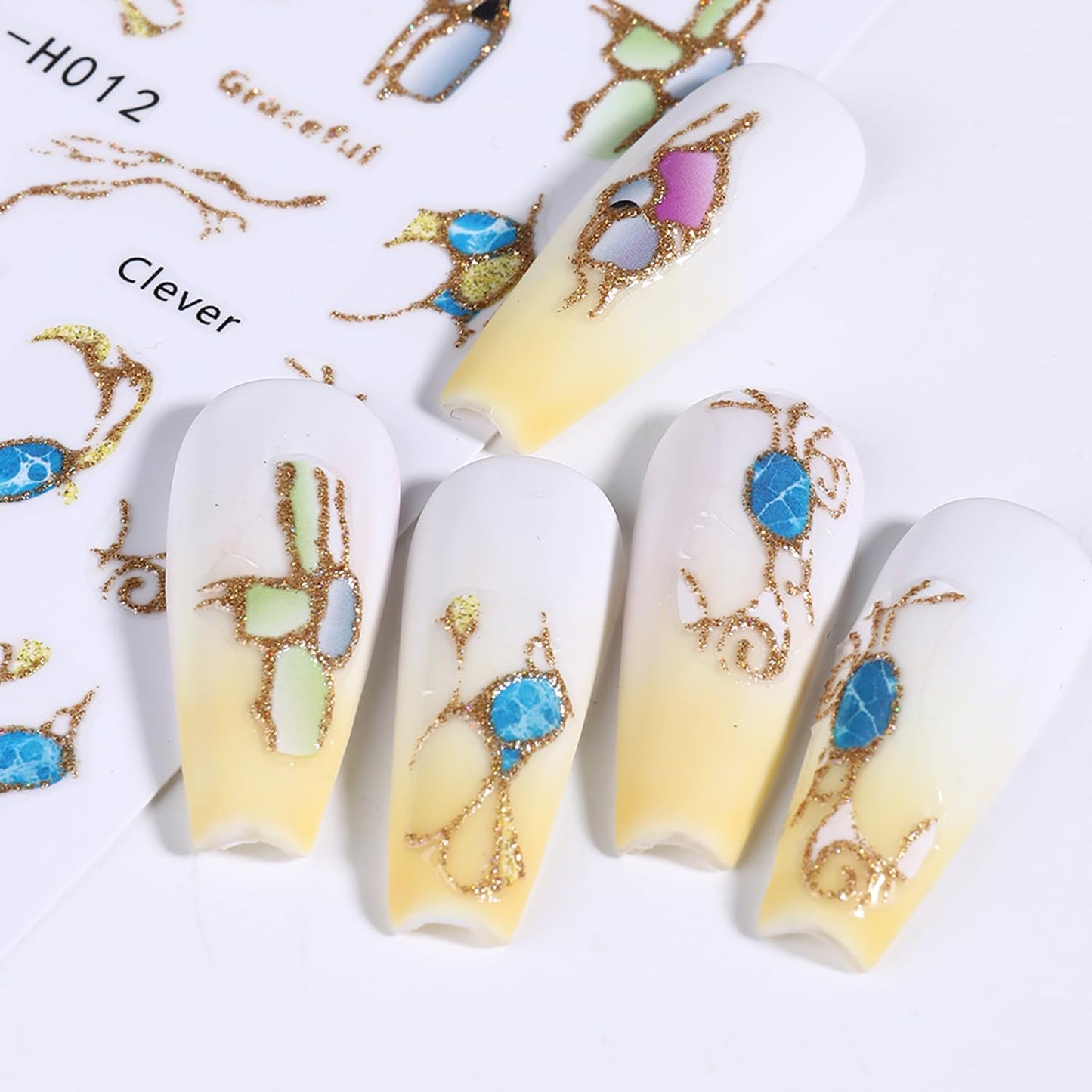 Liquid Butterfly Nail Art Sticker Decals Black Gold Black Silver Butterfly Moon Design Nail Decals 3D Self-Adhesive Nail Art Supplies Heart Nail Art Sticker Decoration for Women Manicure Supplies BST326L