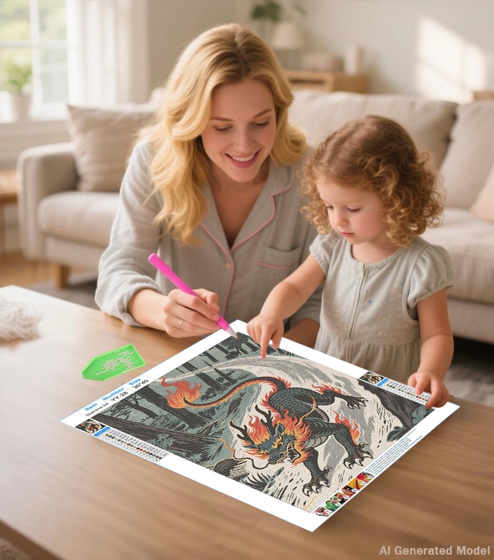 Fire Dragon 5D Diamond Painting Kit for Adults，The Flaming Dragon in the Forest Full Drill DIY Round Gem Art Diamond Art Kits Painting Crafts Ideal for Beginners and Home Wall Decor 12X16inch BST220