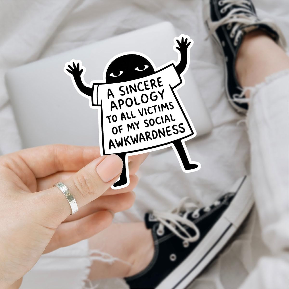 3 Pcs Social Awkwardness Vinyl Stickers – Funny Relatable Quote Decals for Introverts and Anxious Minds, Waterproof Sticker Pack for Laptop, Water Bottle, Journal, Mirror (S1, 2 inch) BST202