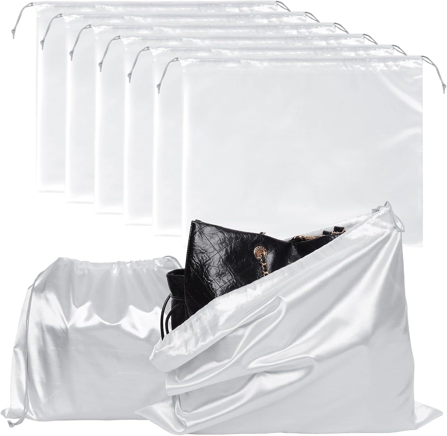 Avxdbr 6Pcs Dust Bags for Handbags Portable Dust Cover Storage Bags with Drawstring Travel Storage Pouch for Handbags Purses Shoes Boots (White, 19.6 x 15.7 in) BST220