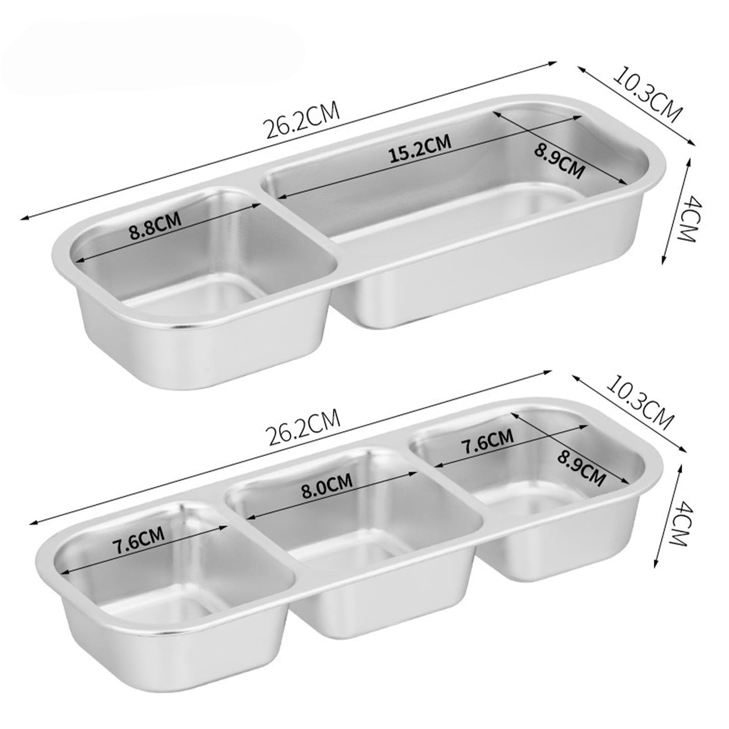 Reusable Stainless Steel Snack Containers with Lids – 10.3" x 4" 3 Compartment Snackle Box, Leak-Proof Metal Snack Containers for Kids & Adults, Divided Food Storage Box (2 Compartment 2 Pack) BST220