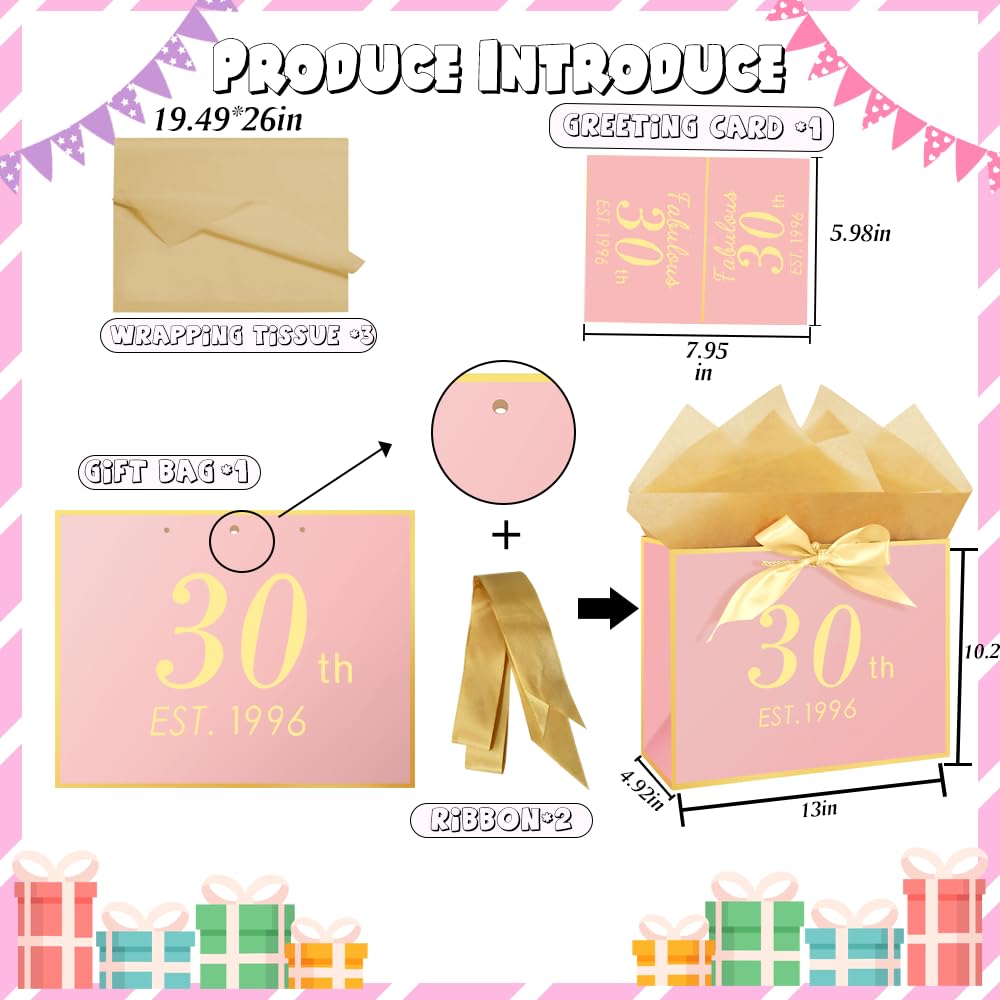 Eaureum Personalized Initial A Gift Bags for Girls Women, 13" Pink Initial A Gift Bags for Birthday Wedding Holidays Party Decorations for Her Girls Women Daughter Granddaughter Friends Wife BST326L
