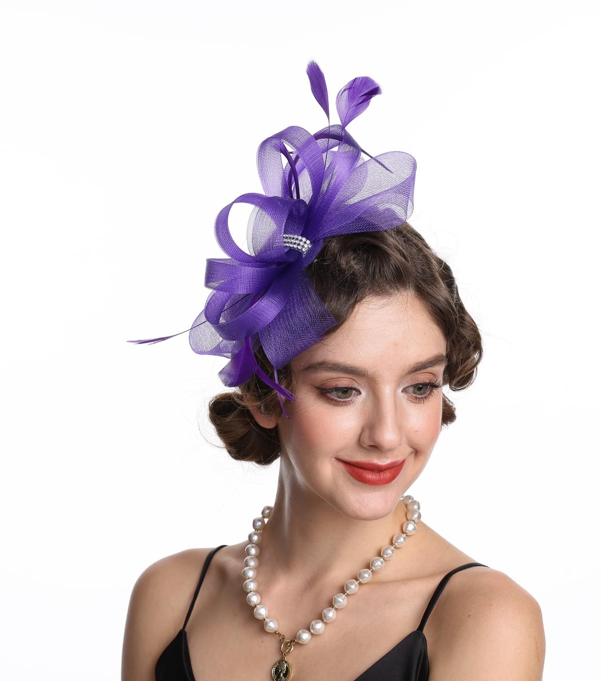 SAFERIN Elegant Women's Fascinator Hat with Veil and Feather Hair Clip Headpiece for Weddings Tea Party WN420
