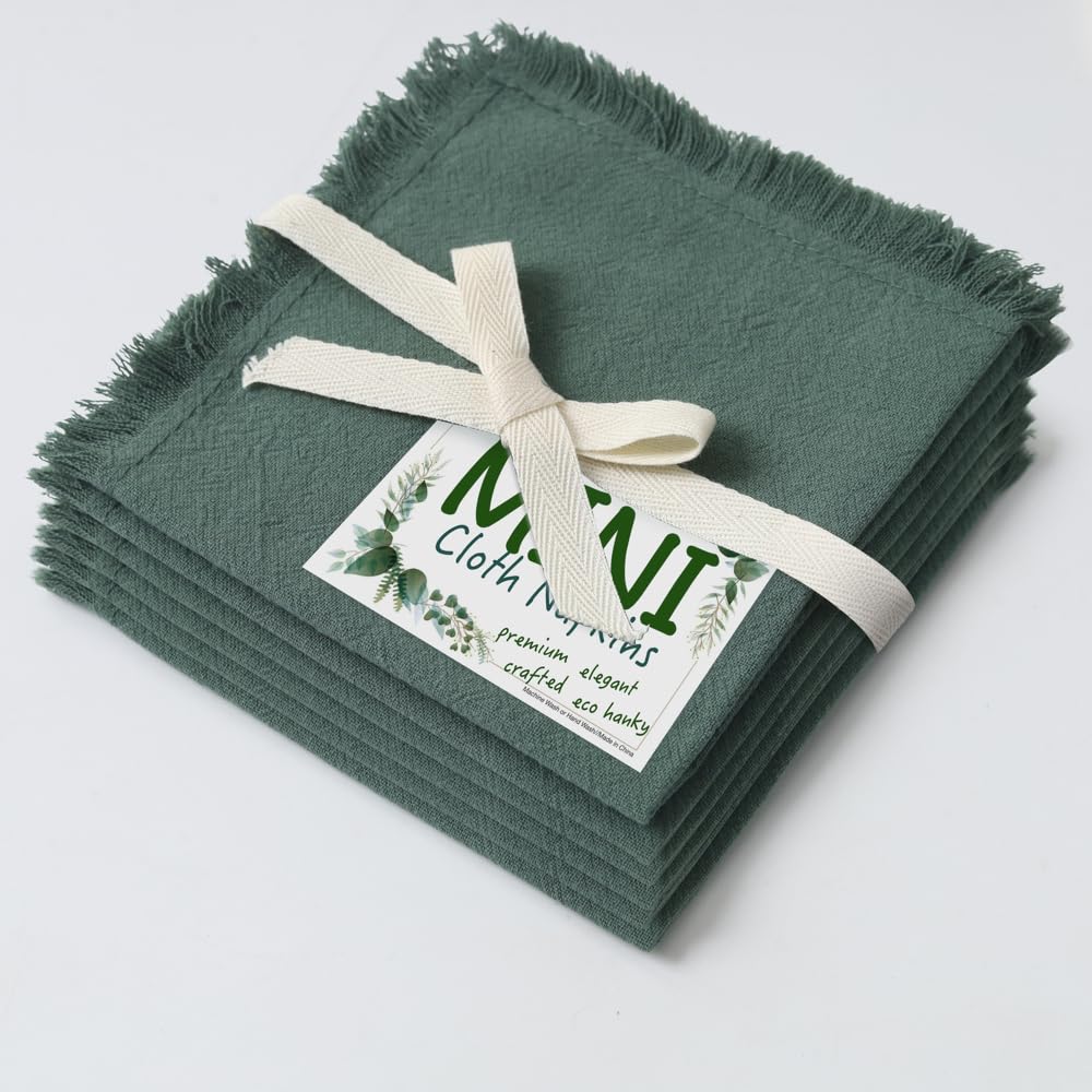 Eco Hanky 10x10in Reusable Small Cotton Napkins (Rustic Fringe), LPK,6pk | Ideal for Kids Napkins for Lunch, Suitable for Dinners, Weddings, Birthday, Cocktail Parties BST220