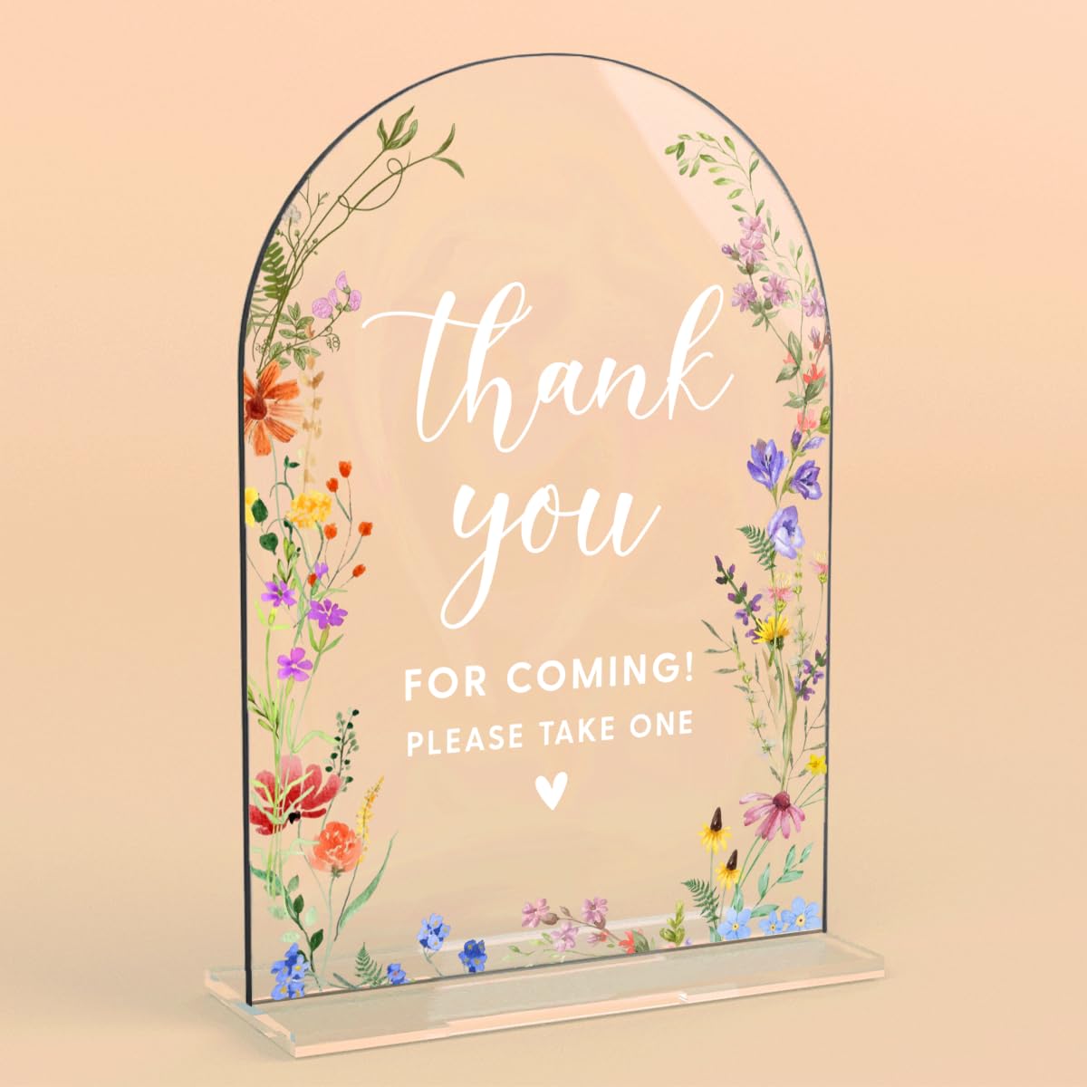 Acrylic Wedding Signs, Pick A Card Signs for Marriage Reception, Bridal Shower Decorations, Modern Arched Round Top Acrylic Table Top Sign with Holder for Wedding Party Dinner (Clear Wildflowers) BST326L