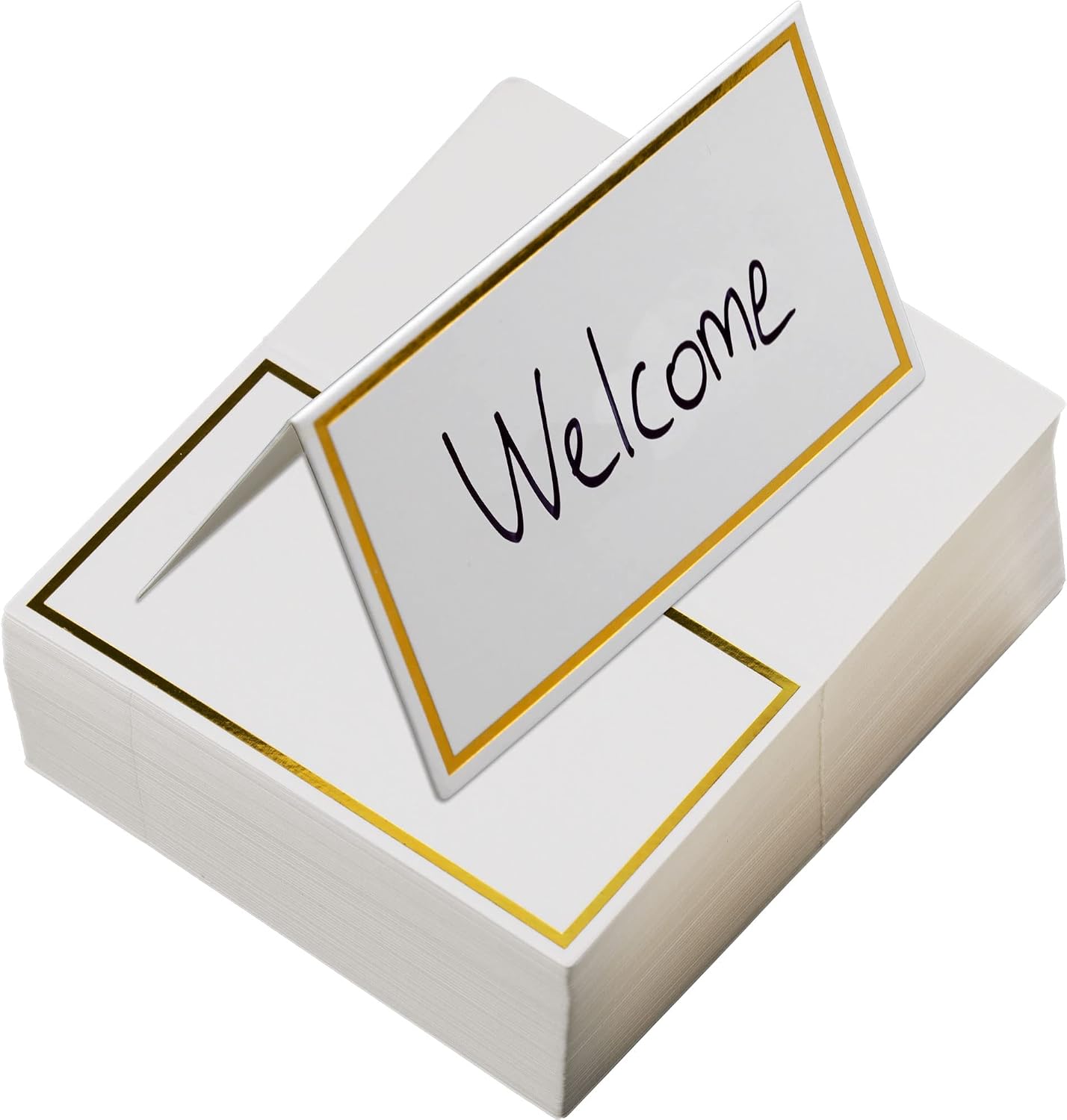 100 Pack Place Cards for Table Setting Small Paper Tent Cards with Gold Foil Border Event Table Cards for Restaurant Wedding Party Banquet Thanksgiving Birthday Celebration BST220