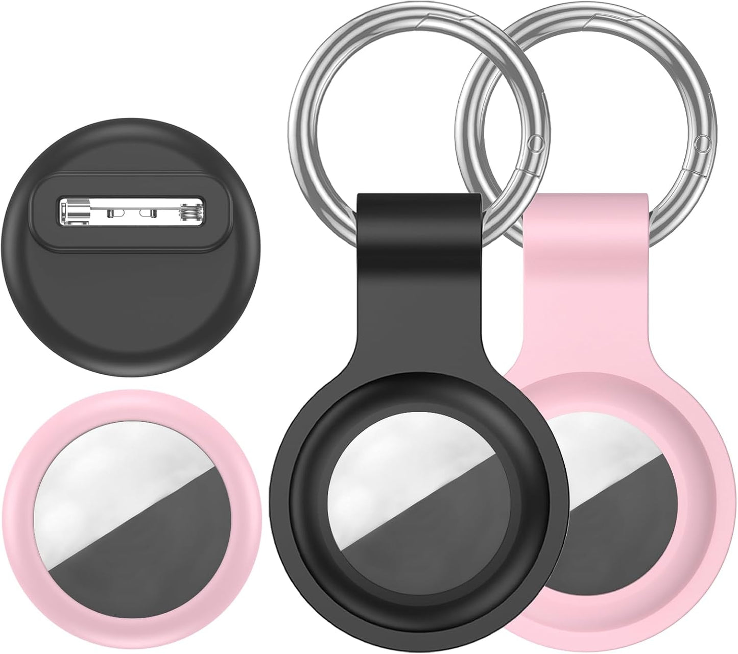 [4 Pack Family Set] Case Compatible with Apple AirTag Holder, 2 Keyring + 2 Pin-Style Secure Protectors, Durable Silicone Anti-Loss Shockproof GPS Cover for Kids, Pets, Bags, Luggage Tracking WN420