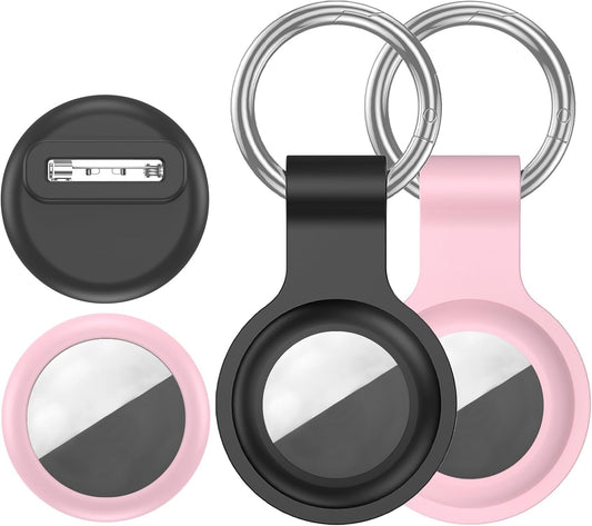 [4 Pack Family Set] Case Compatible with Apple AirTag Holder, 2 Keyring + 2 Pin-Style Secure Protectors, Durable Silicone Anti-Loss Shockproof GPS Cover for Kids, Pets, Bags, Luggage Tracking WN420