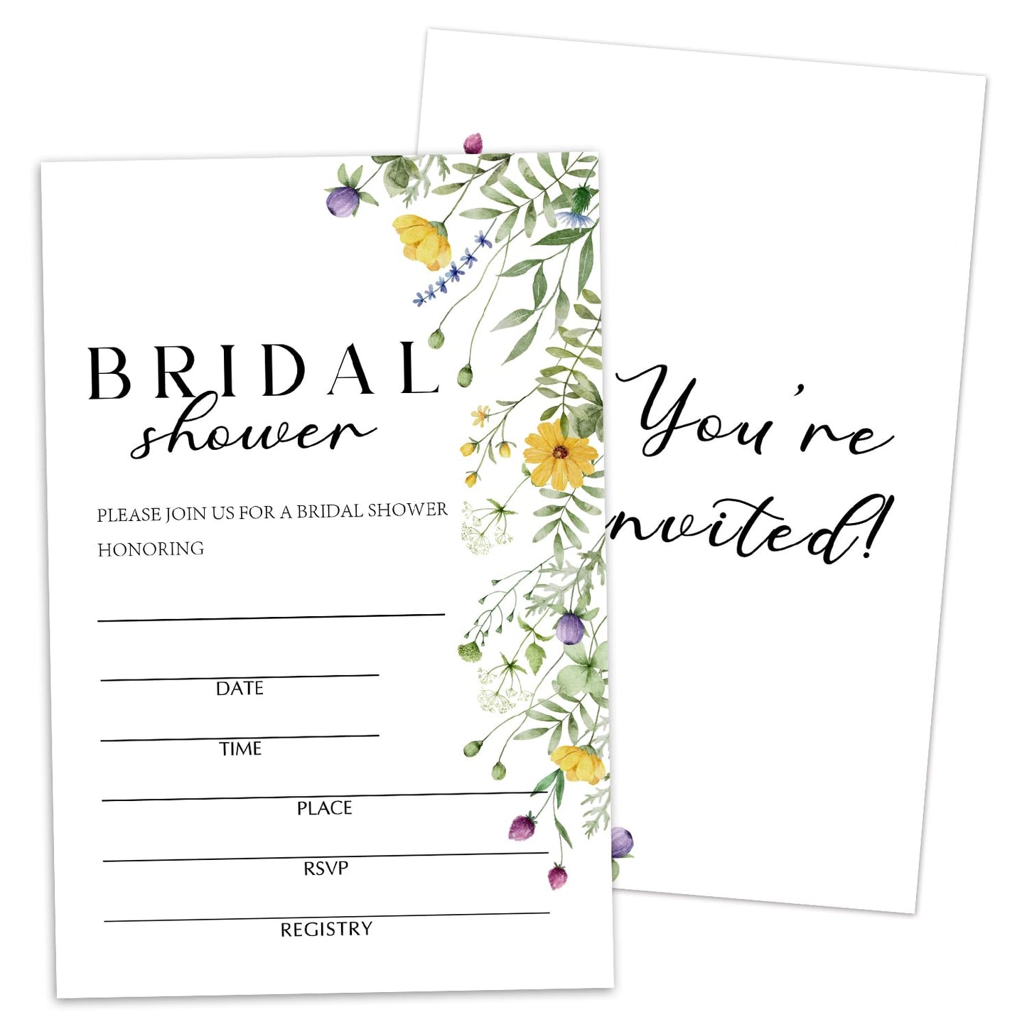 50 Years Anniversary Bridal Shower Invitations Cards, Set of 25 Gold Foil Floral Fill in Style 50th Year Wedding Invites Cards with Envelopes for Couples Marriage Party Supplies-T05 WN420