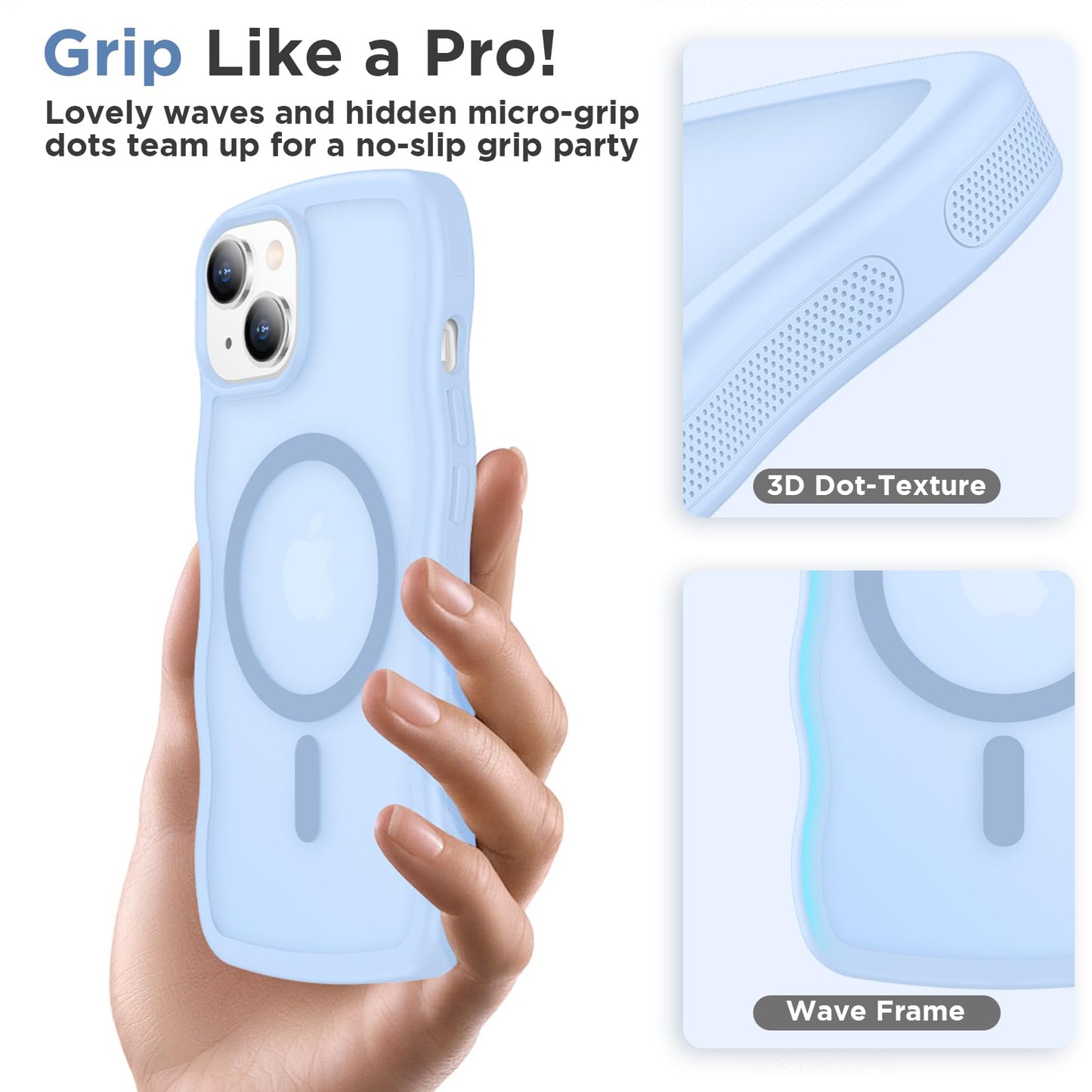 Magnetic for iPhone 13 Pro Case, Compatible with MagSafe Cute Wave Non-Slip Translucent Matte Easier Grip Shockproof Phone Case for iPhone 13 Pro, Black WN420