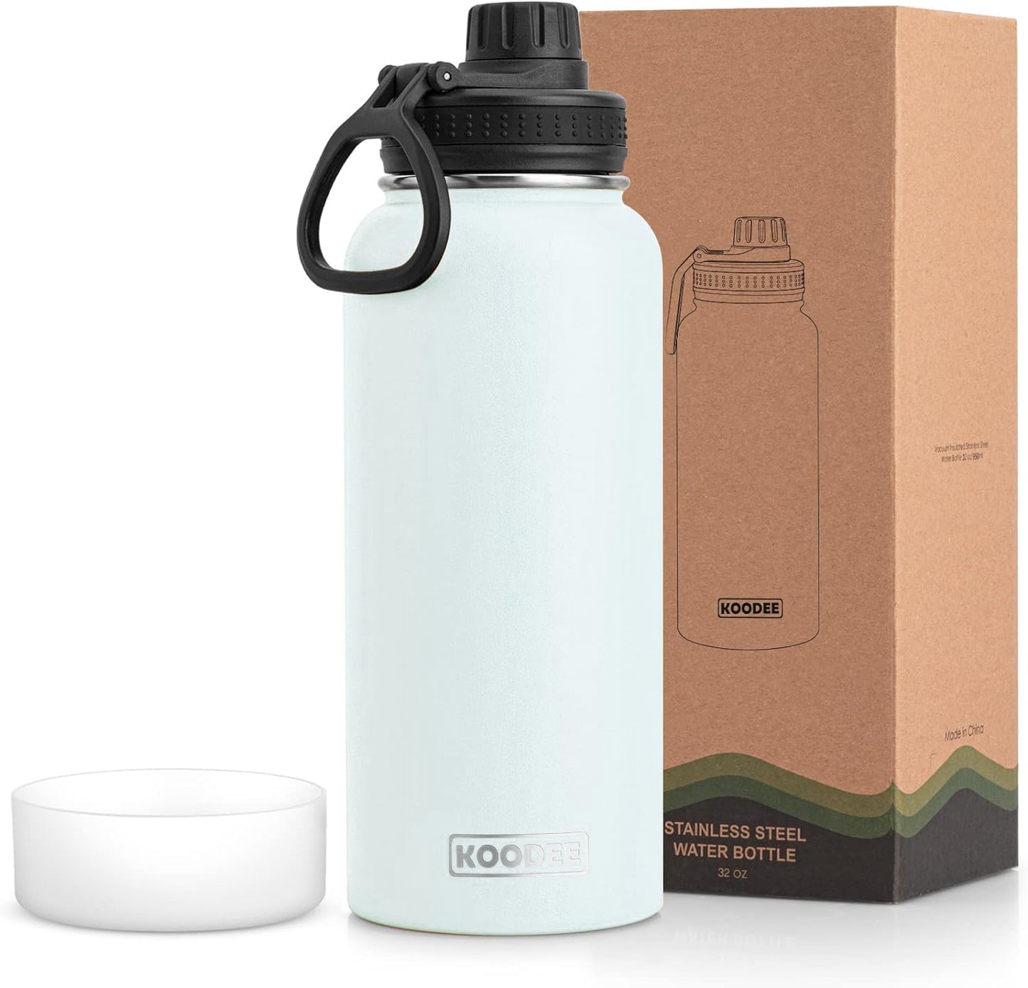 koodee Water Bottle-12 oz Stainless Steel Double Wall Vacuum Insulated Water Bottle for School-Wide Mouth Flask with Straw Lid (Teal) BST220