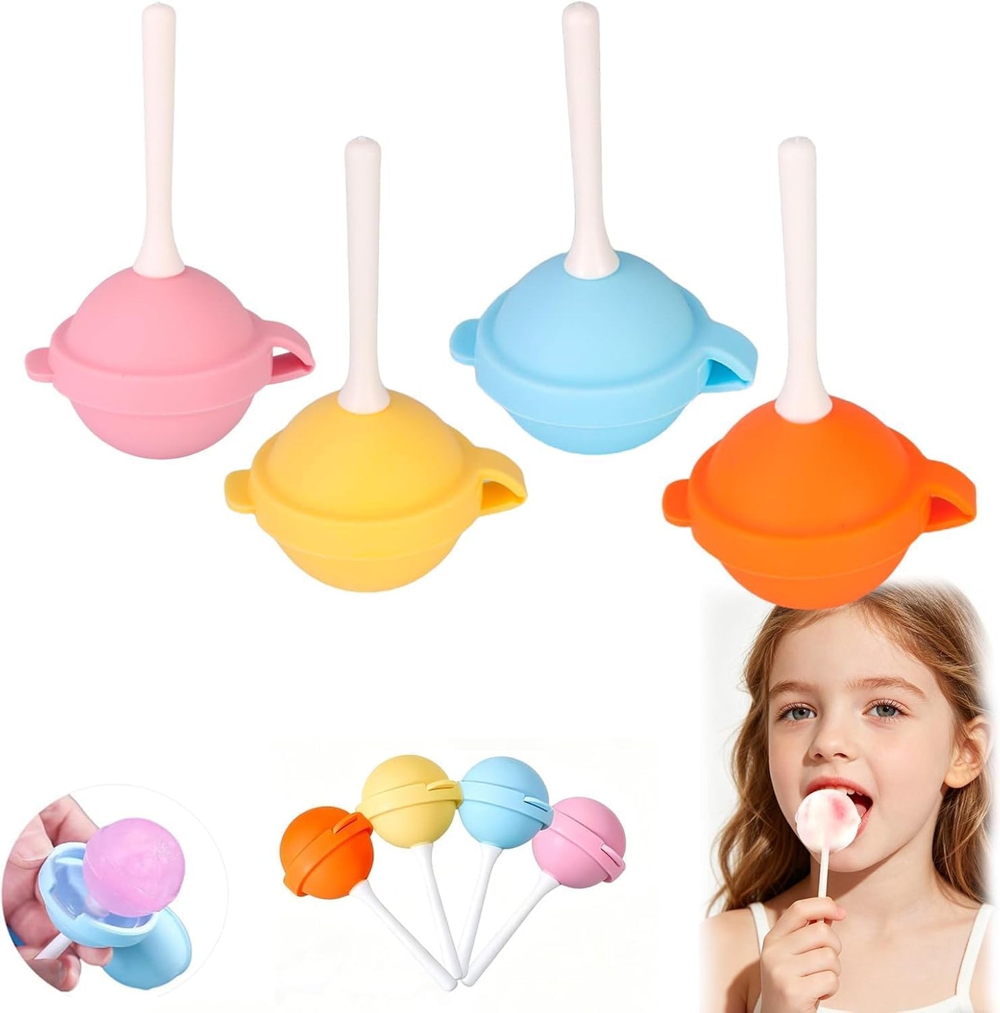 Silicone Lollipop Ice Cream Maker Molds，Ice Pop Molds Popsicle Maker， Colorful Diy Popsicle Maker For Summer Parties, Creative Sphere Popsicle Mold For Home (4pcs) BST202