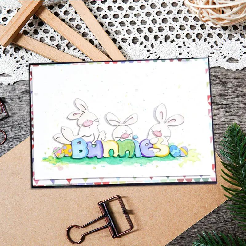 Ester Cute Bunny Rabbit Word Metal Die Cuts,Spring Sunflower Frame Leaf Cutting Dies Cut Stencils for DIY Scrapbooking Album Decorative Embossing Paper Dies for Card Making BST326L