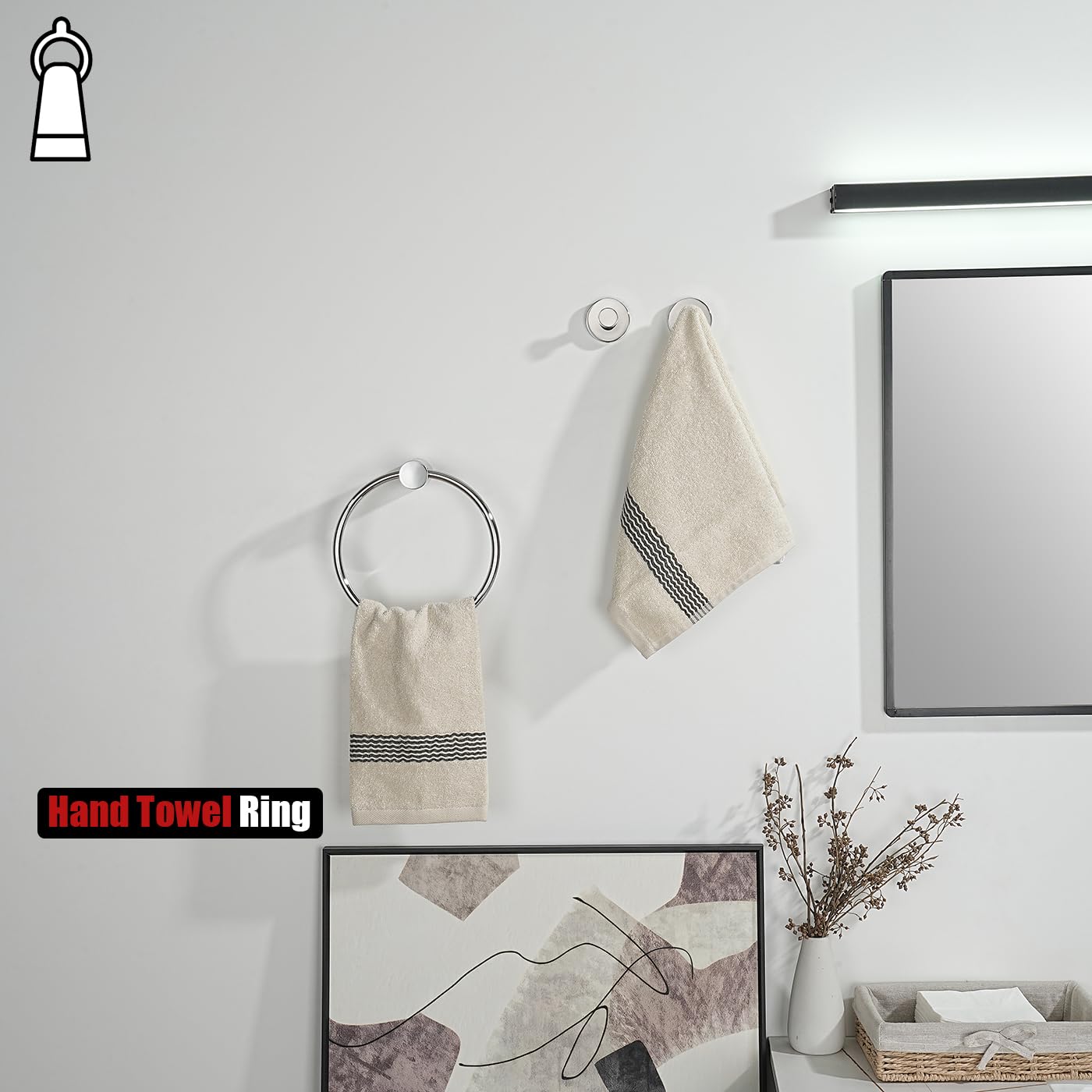 JQK Black Towel Ring, 304 Stainless Steel Matte Black Hand Towel Holder for Bathroom, Wall Mount, TR630-PB BST220