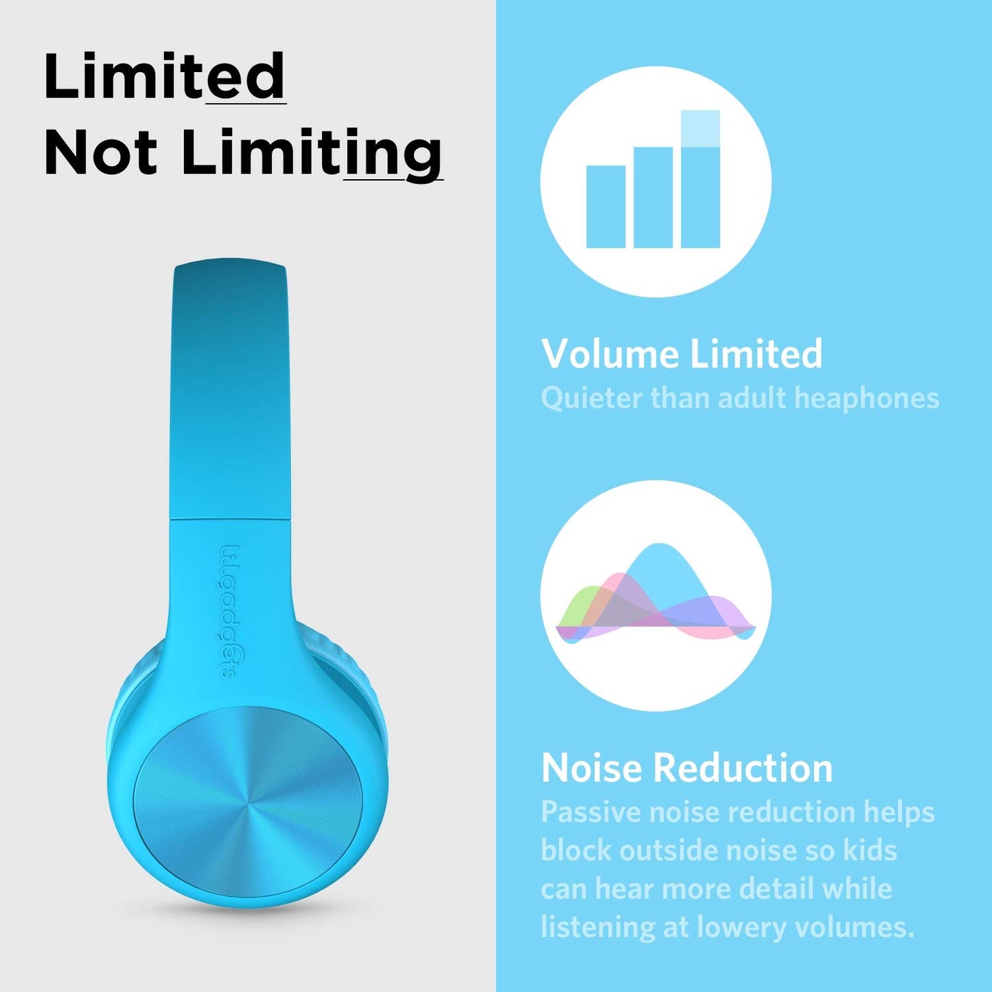 LilGadgets Connect+ Pro Wired Kids Headphones for School with Microphone, Volume Limiting Over-Ear Headset with Cord, SharePort Technology & SoftTouch Padding, Blue