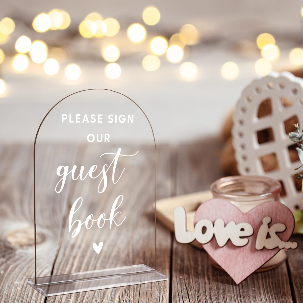 Acrylic Wedding Signs, Bridal Shower Decorations, Modern Arched Round Top Acrylic Table Top Sign with Holder for Wedding Reception Party Dinner - Can't Wait to See What Develops (Clear) BST326L