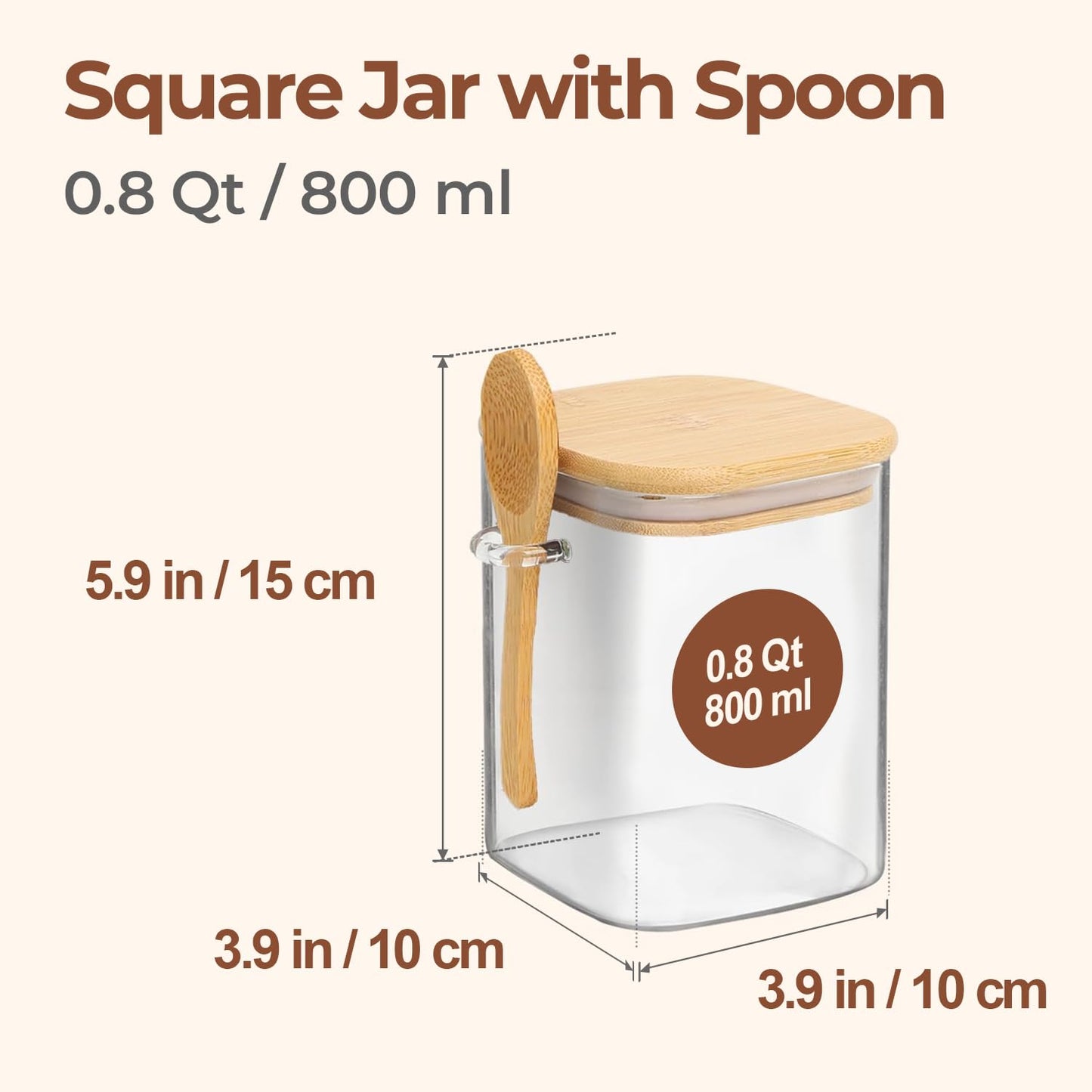 ComSaf 0.6 Qt Glass Food Storage Jars Set of 6, Clear Storage Containers with Airtight Lids, Pantry Organization Jar, Spice Jar, Blooming Tea, Coffee and Sugar Container, Canister Set for Kitchen BST220
