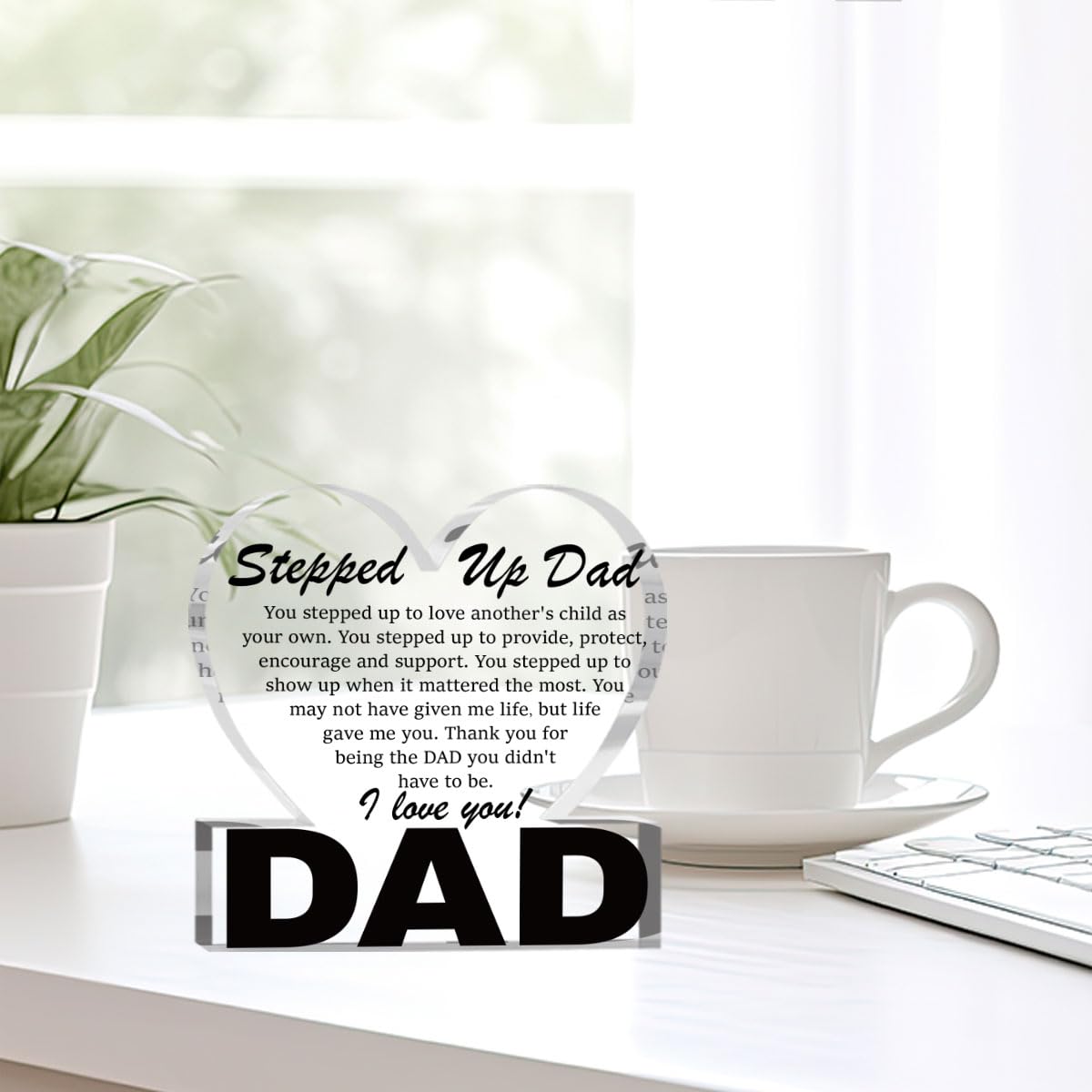 Fathers Day Bonus Dad Gifts Best Stepdad Gifts from Stepdaughter Stepson Funny Birthday Gift for Stepfather Heart Acrylic Sign Decor 4 X 4 Inches BST202
