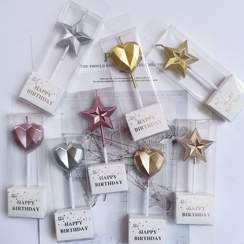 Star Shaped Birthday Candle,Metallic Multicolor 3D Design Cake Candles,Creative Fun Long Thin Wedding Birthday Candles Set,Party Supplies,Cake Decoration (Silver) BST326L