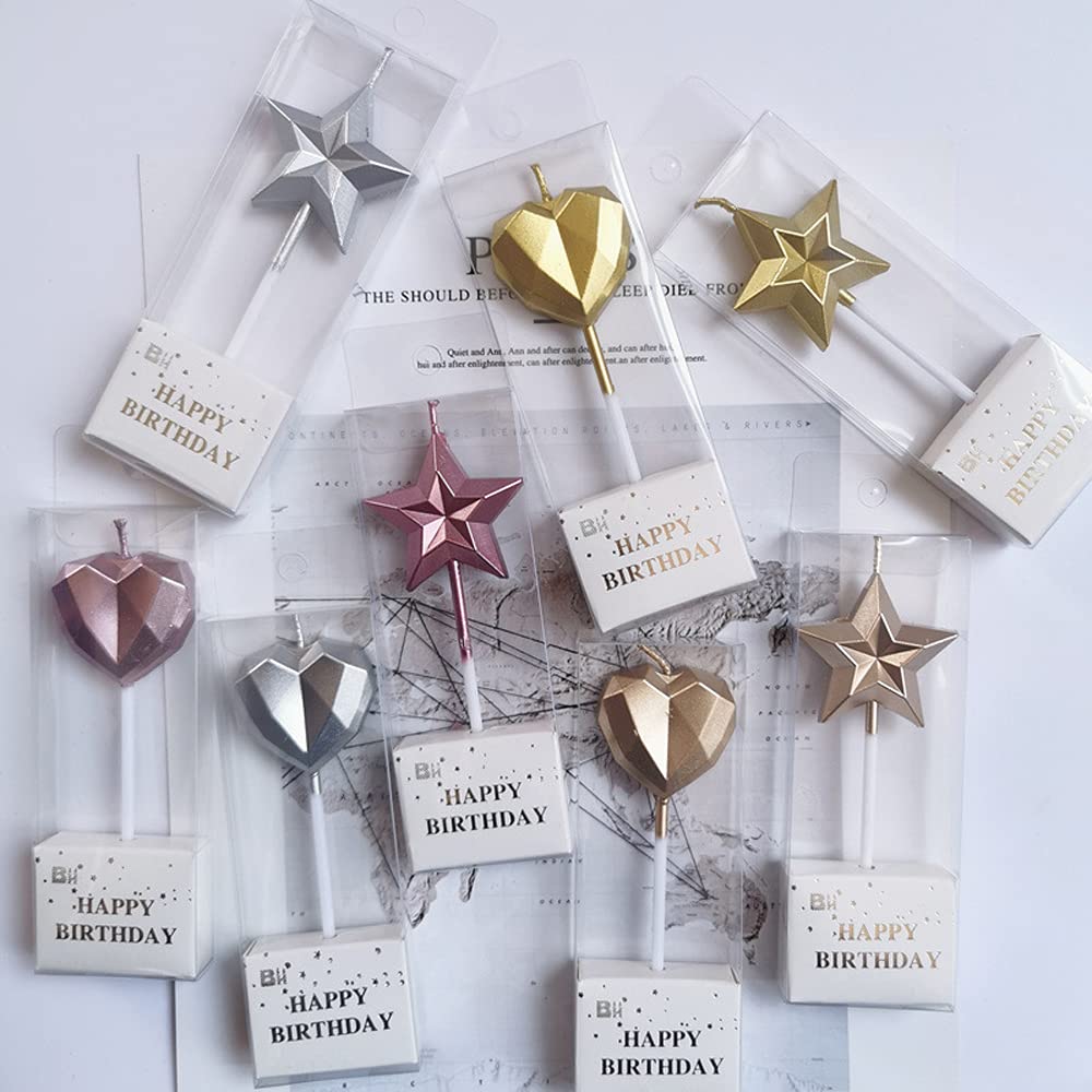 Star Shaped Birthday Candle,Metallic Multicolor 3D Design Cake Candles,Creative Fun Long Thin Wedding Birthday Candles Set,Party Supplies,Cake Decoration (Silver) BST326L