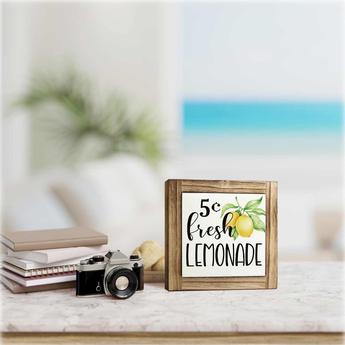 Inspirational Decor Signs, Lemon Summer Decoration, Positive Home Bar Decors, Rustic Kitchen Decors for Shelf, Wood Box Sign Desk Decor, When Life Gives You Lemons Make Lemonade Sign 5.9×5.9inches BST220