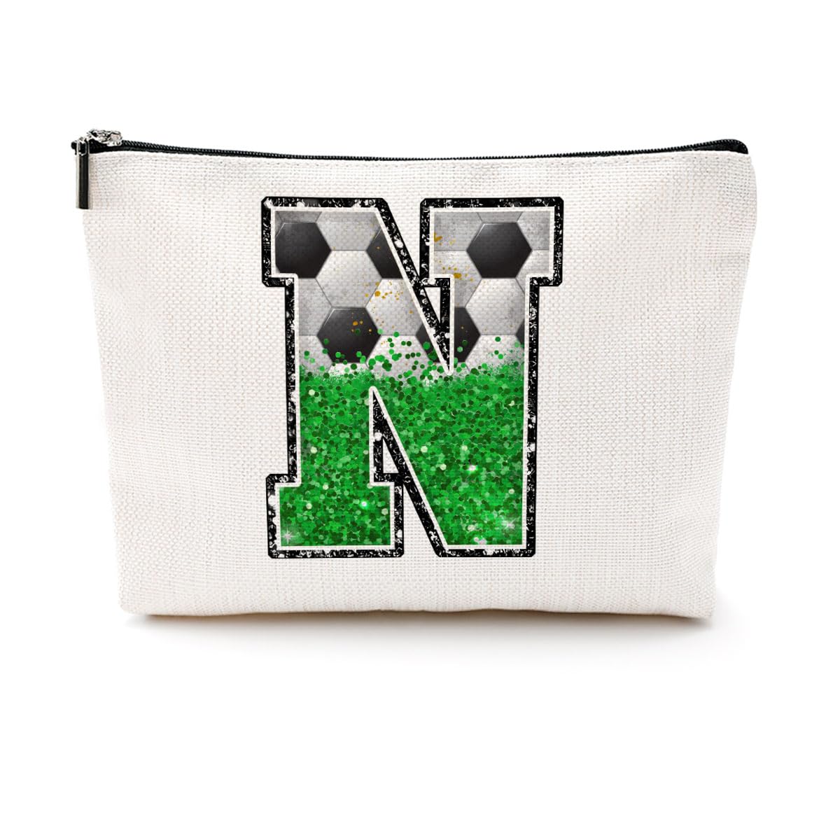 Soccer Gifts Initial Makeup Bag Soccer Girl Gifts Cosmetic Bag Letter D | Monogrammed Zipper Pouch Soccer Accessories for Girls Women Player Coaches Friend Graduation Birthday Gifts BST202