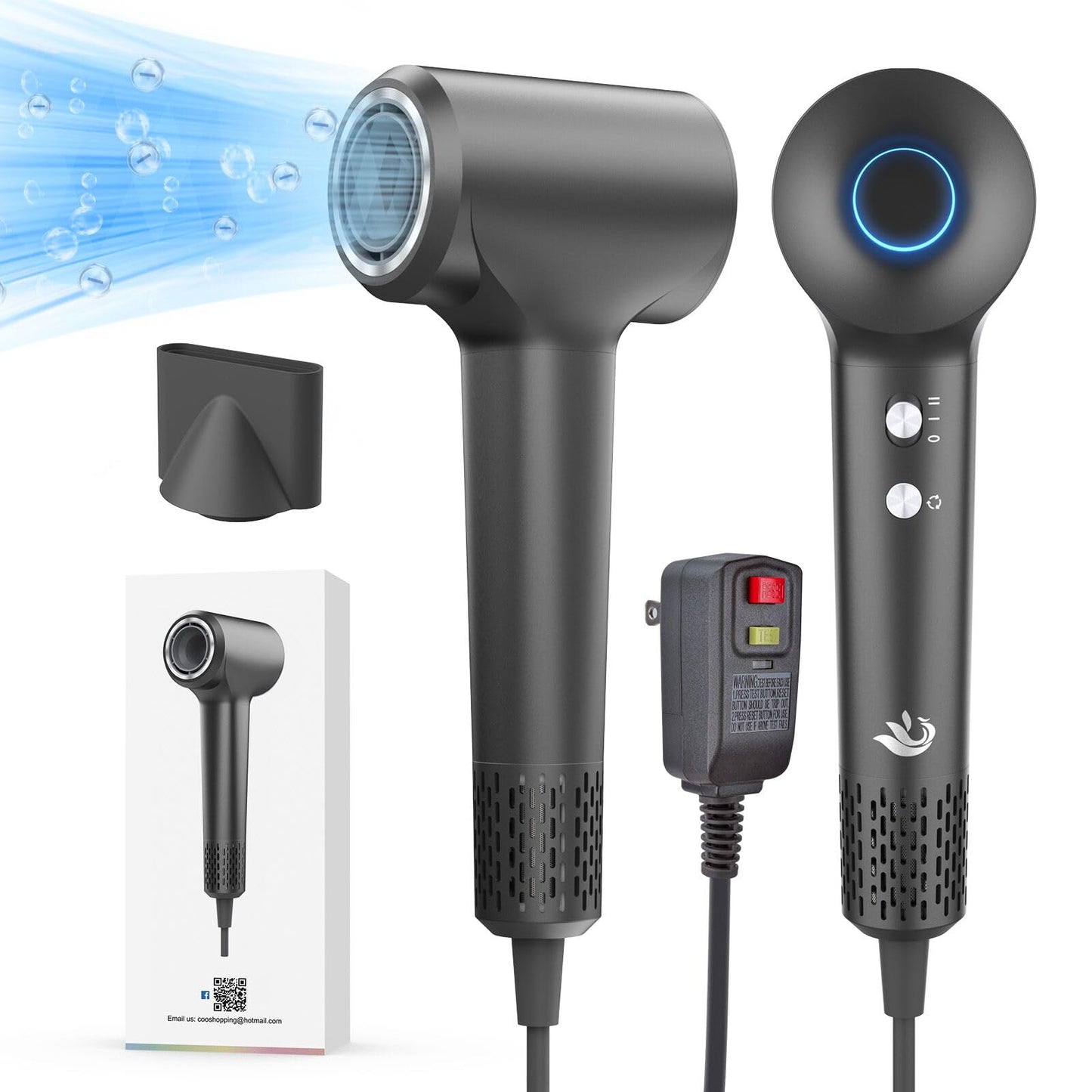 KARFUN Hair Dryer, 110000 RPM High-Speed Brushless Motor Fast Drying Blow Dryer, 57dB Low Noise Hair Dryer for Home or Travel, 3 Temps & 2 Speeds (Black)