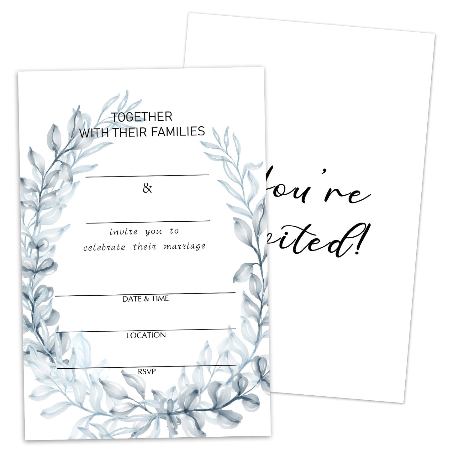 50 Years Anniversary Bridal Shower Invitations Cards, Set of 25 Gold Foil Floral Fill in Style 50th Year Wedding Invites Cards with Envelopes for Couples Marriage Party Supplies-T05 WN420