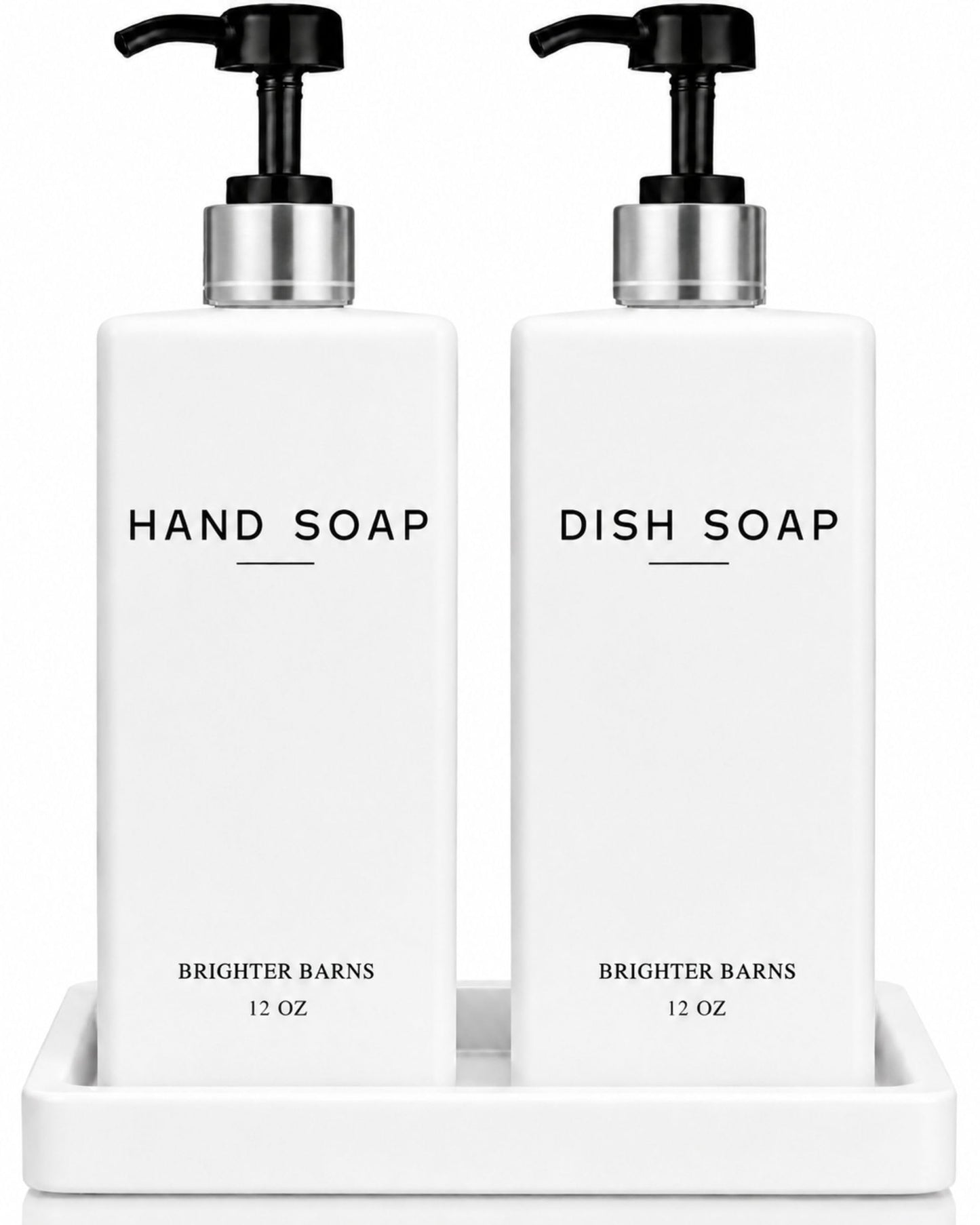 Glass Hand and Dish Soap Dispenser Set by Brighter Barns - Kitchen Soap Dispenser Set with Tray & Pump - Refillable Glass Bottles for Sink - Neutral Kitchen Accessories for Airbnb, Restaurants (Clear) BST326H