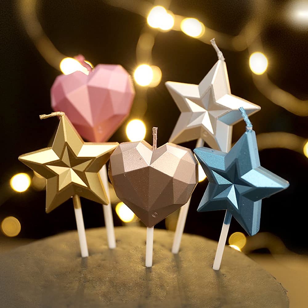 Star Shaped Birthday Candle,Metallic Multicolor 3D Design Cake Candles,Creative Fun Long Thin Wedding Birthday Candles Set,Party Supplies,Cake Decoration (Silver) BST326L