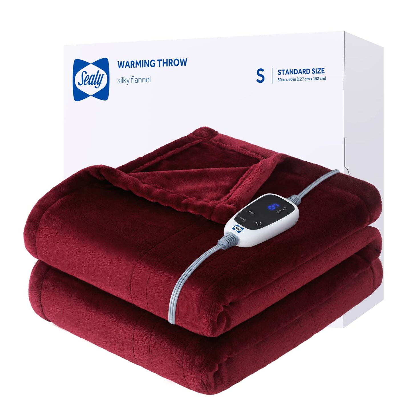 Sealy Heated Electric Blanket Queen Size, Flannel Electric Blanket with 10 Heating Levels & 1-12 Hours Auto Shut Off, Fast Heating Warming Blanket, Machine Washable, Grey, 84 x 90 Inch