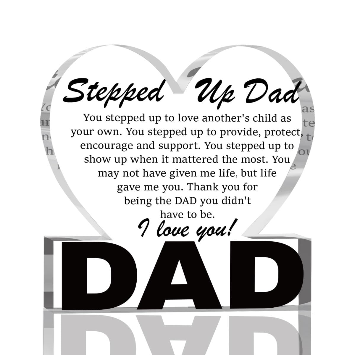 Fathers Day Bonus Dad Gifts Best Stepdad Gifts from Stepdaughter Stepson Funny Birthday Gift for Stepfather Heart Acrylic Sign Decor 4 X 4 Inches BST202