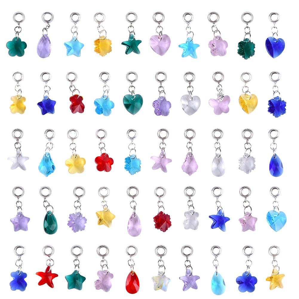 60 Pieces Assorted European Beads with Plating Silver Metal Alloy Rhinestone Large Hole Spacer Beads for DIY Charm Bracelet Jewelry Making (Blue) BST220