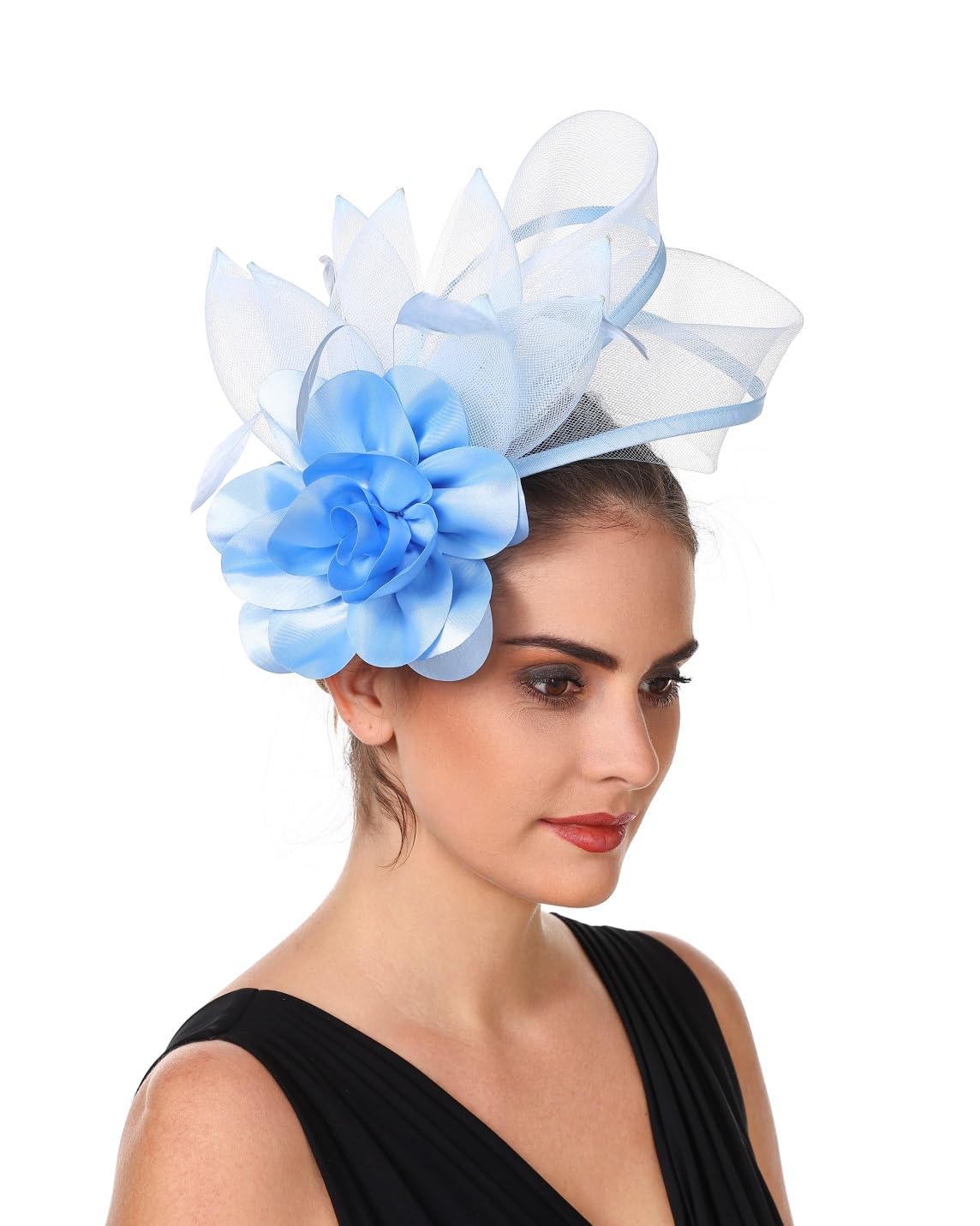 SAFERIN Fascinators Hat Flower Mesh Ribbons Feathers on a Headband and a Clip Tea Party Headwear for Girls and Women WN420