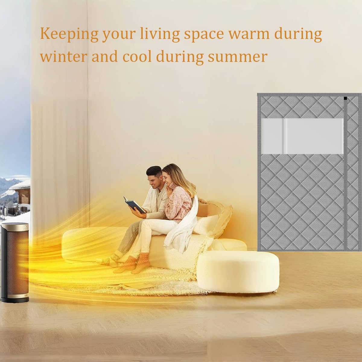 Thermal Door Curtain Fits Doors Size 38"x80"，Curtain Size 41"x82", Magnetic Insulated Curtain Side Open Keep Warm in Winter Cool in Summer,Diamond Pattern,Gray WN420
