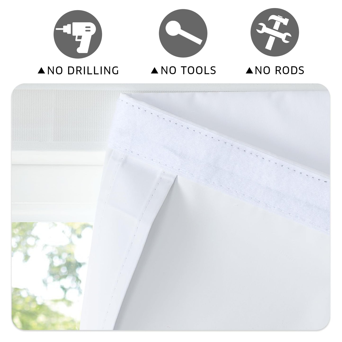RYB HOME 100% Blackout French Door Curtains for Door Window - Room Darkening No Coating Thermal Insulated Privacy Protection Adhesive Cover for Glass Window, W 26 x L 40, 1 Panel, Black BST220